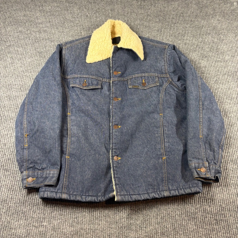 Vintage Roebucks Jacket Men's L Blue Denim Sherpa Lined Trucker Coat 70s
